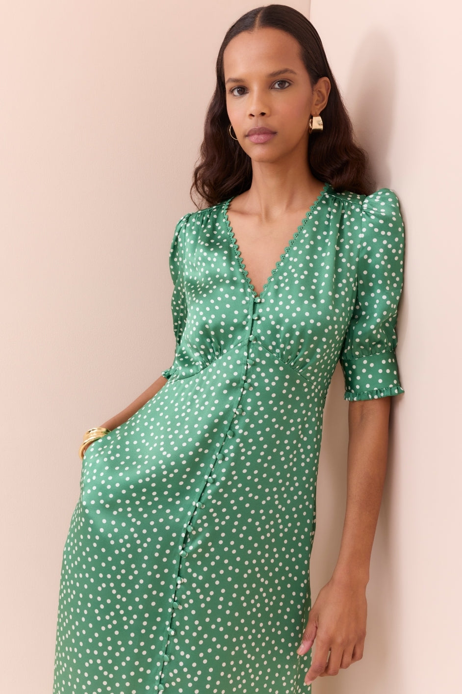 Bernie Silk Dress - Green Spot