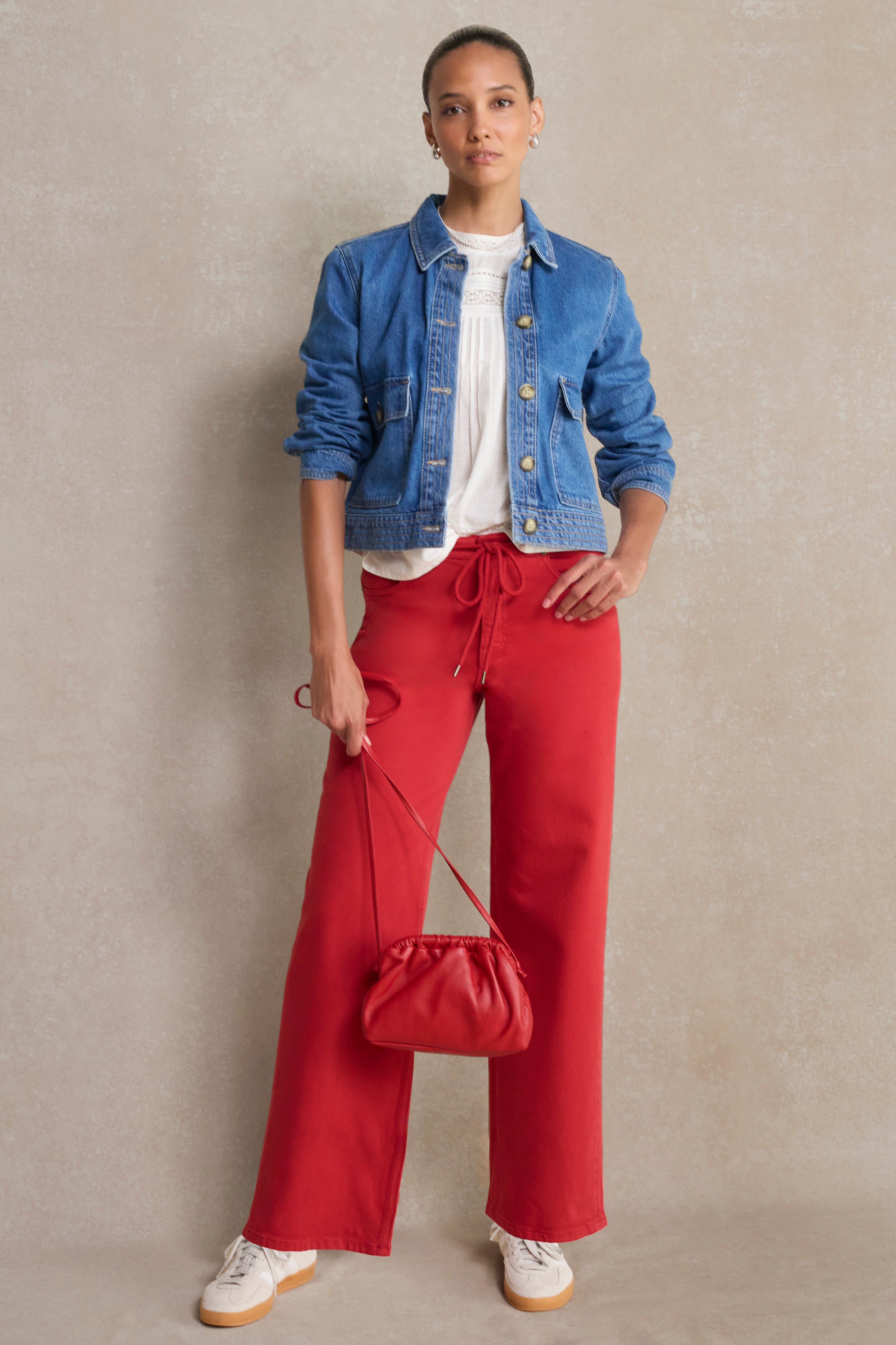 Alana Straight Leg Drawcord Jean - Red