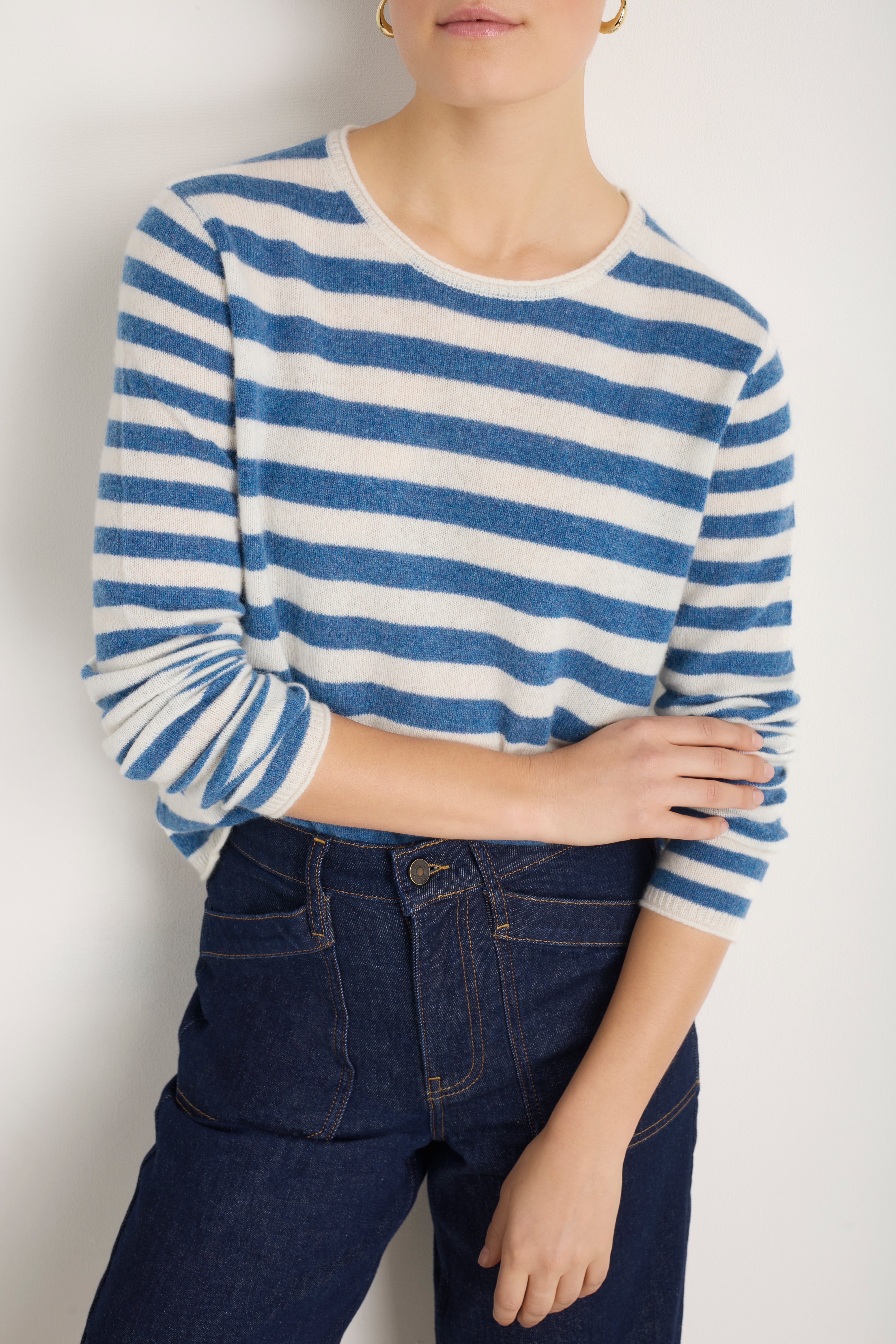 Chrissie Cashmere Jumper - Denim Blue/Ivory Stripe