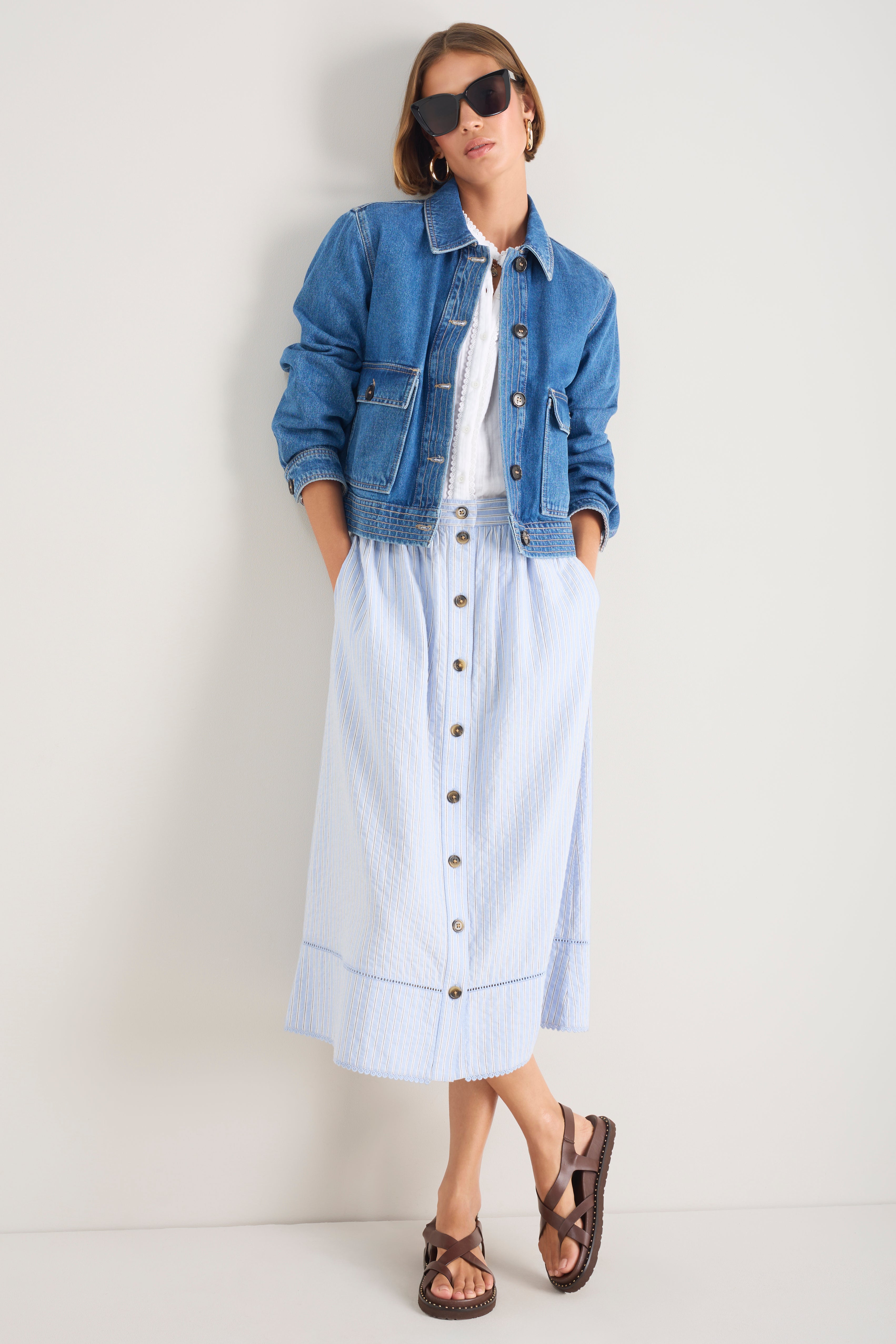 Evangeline Skirt - Powder Blue Stripe