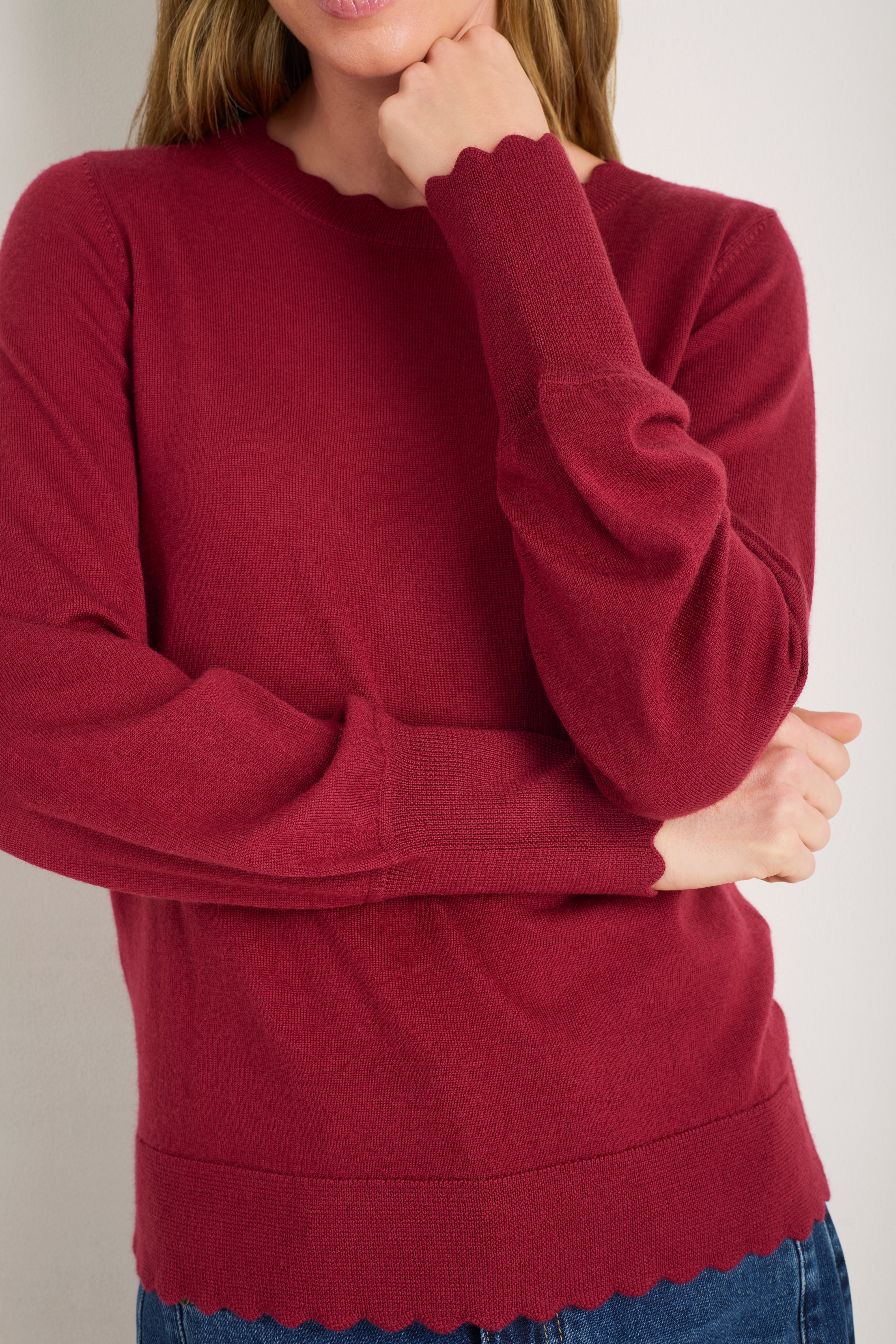 Fleurine Scallop Jumper - Pomegranate Red