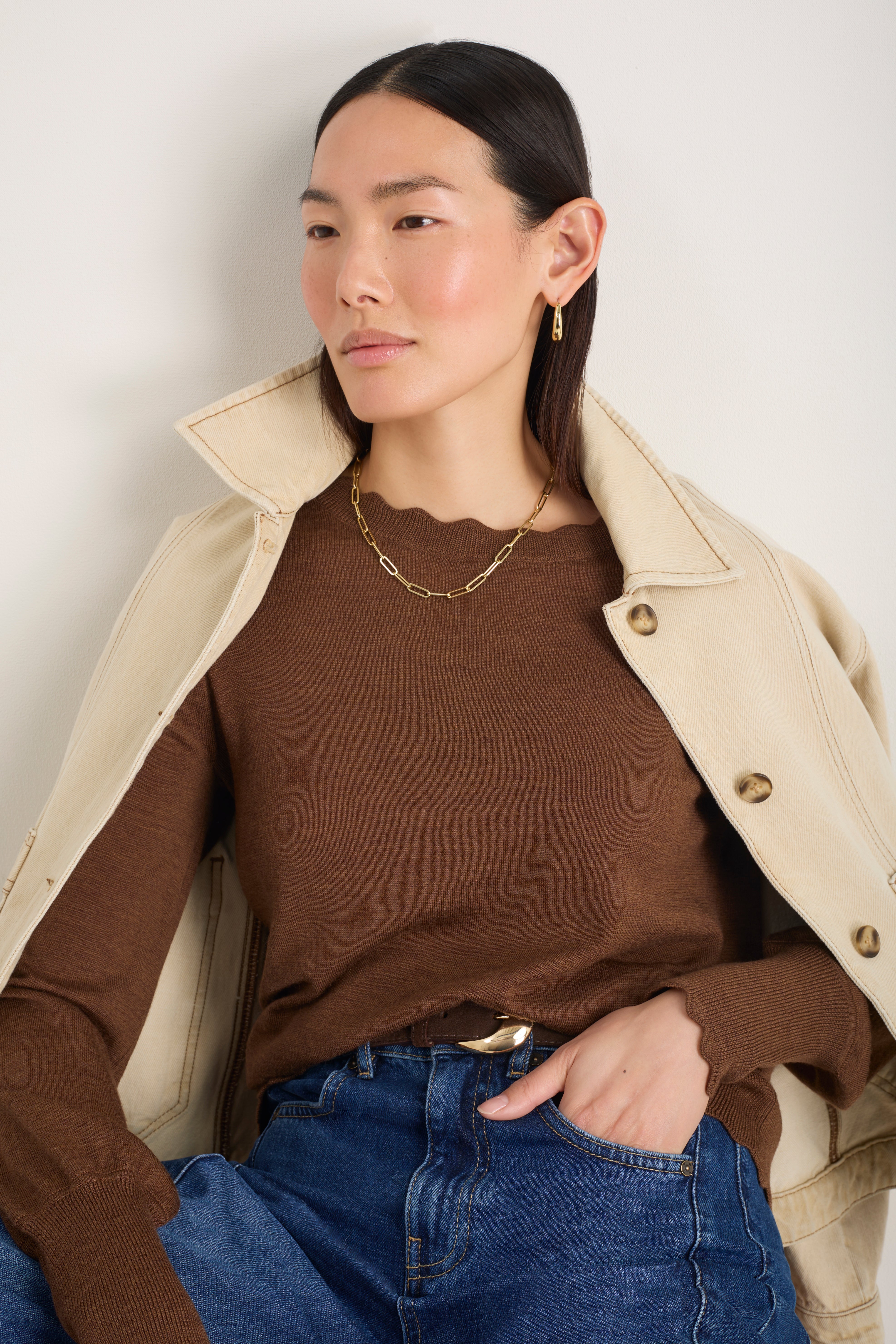 Fleurine Scallop Jumper - Warm Cocoa