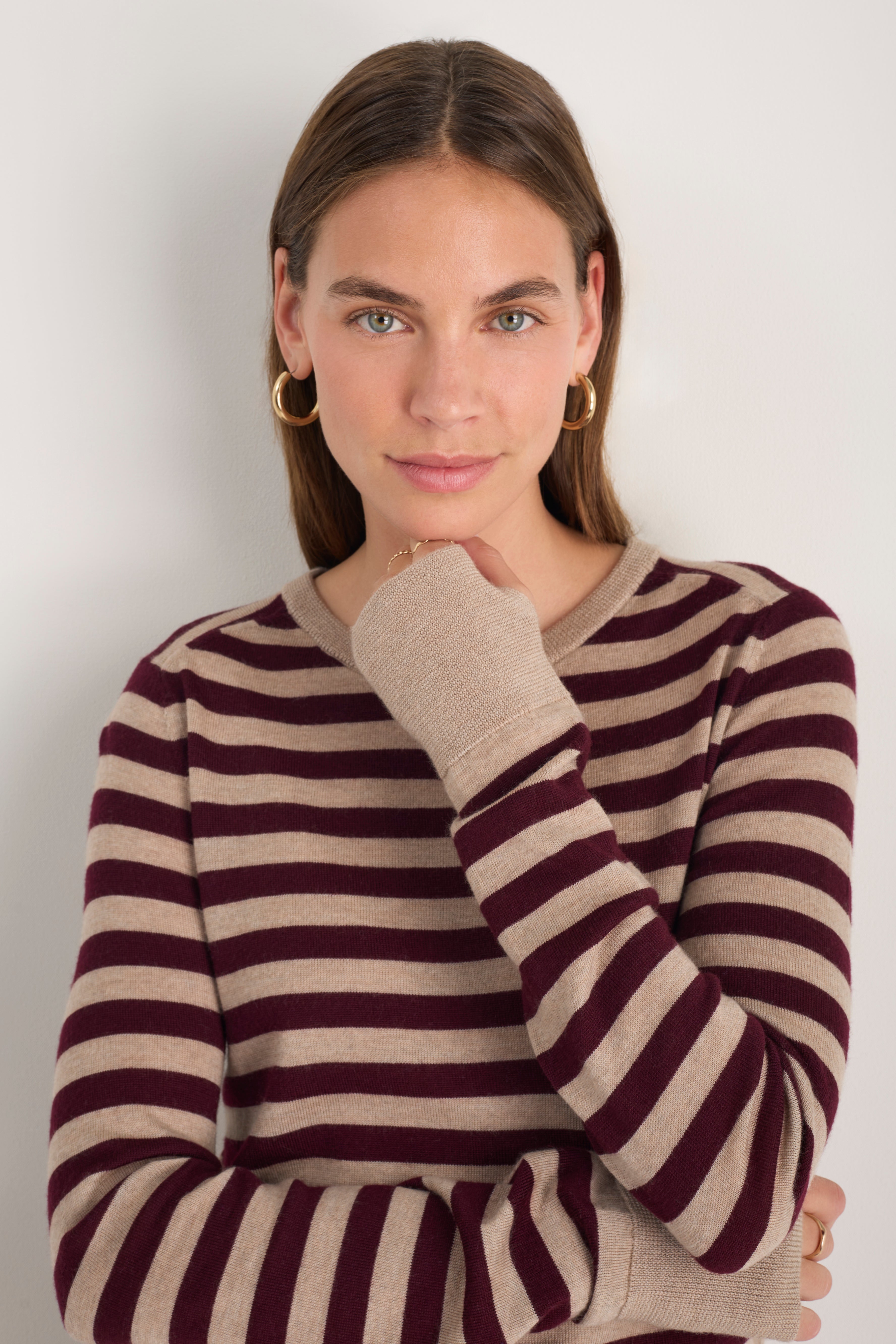 Fleur Merino Jumper - Oat/Deep Fig Stripe
