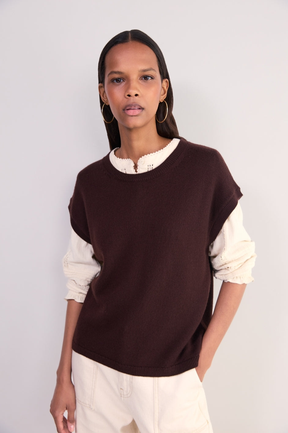 Fleur Merino Tank - Cocoa