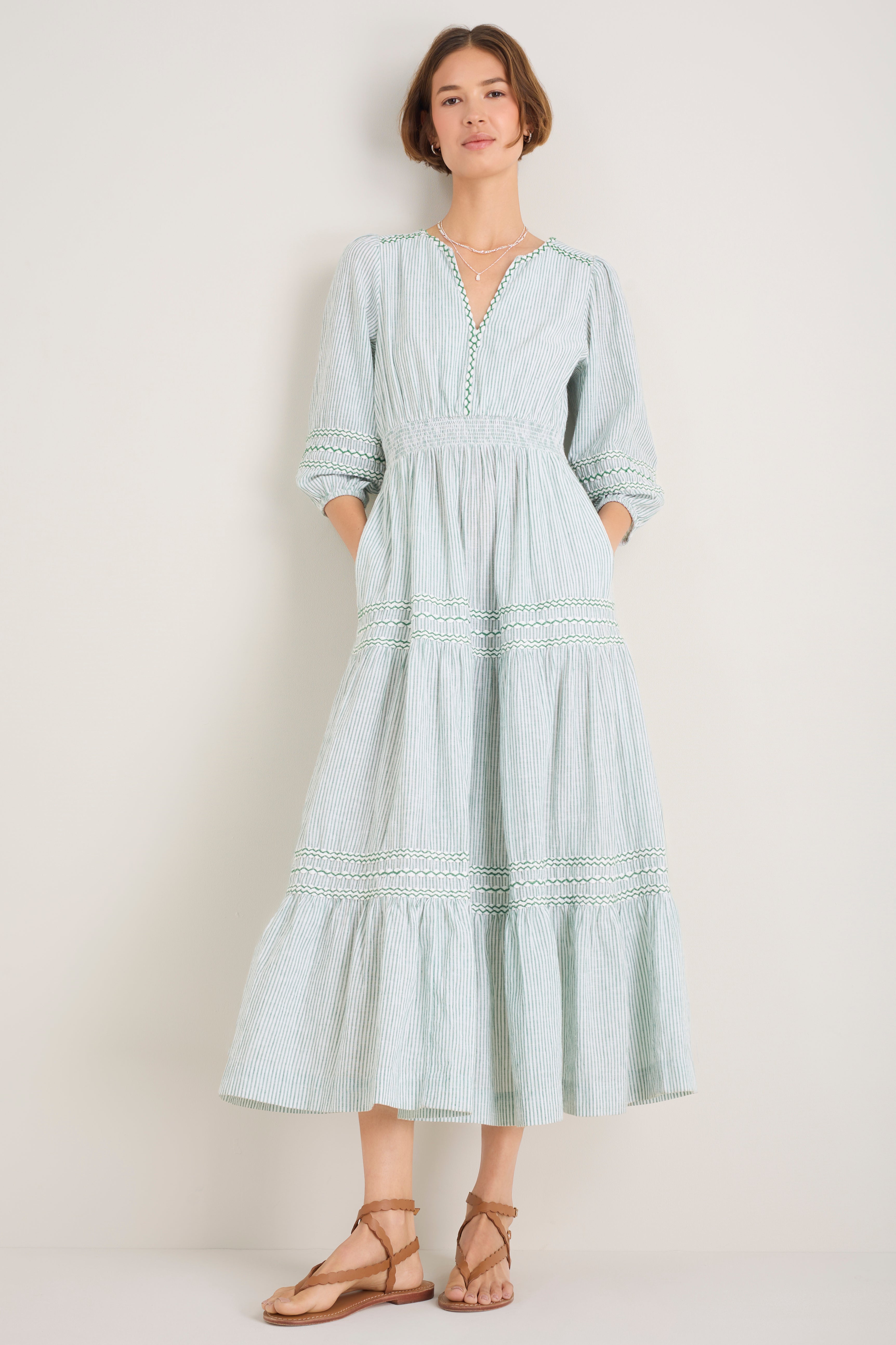 Georgina Dress - Sage Green/Ivory Stripe