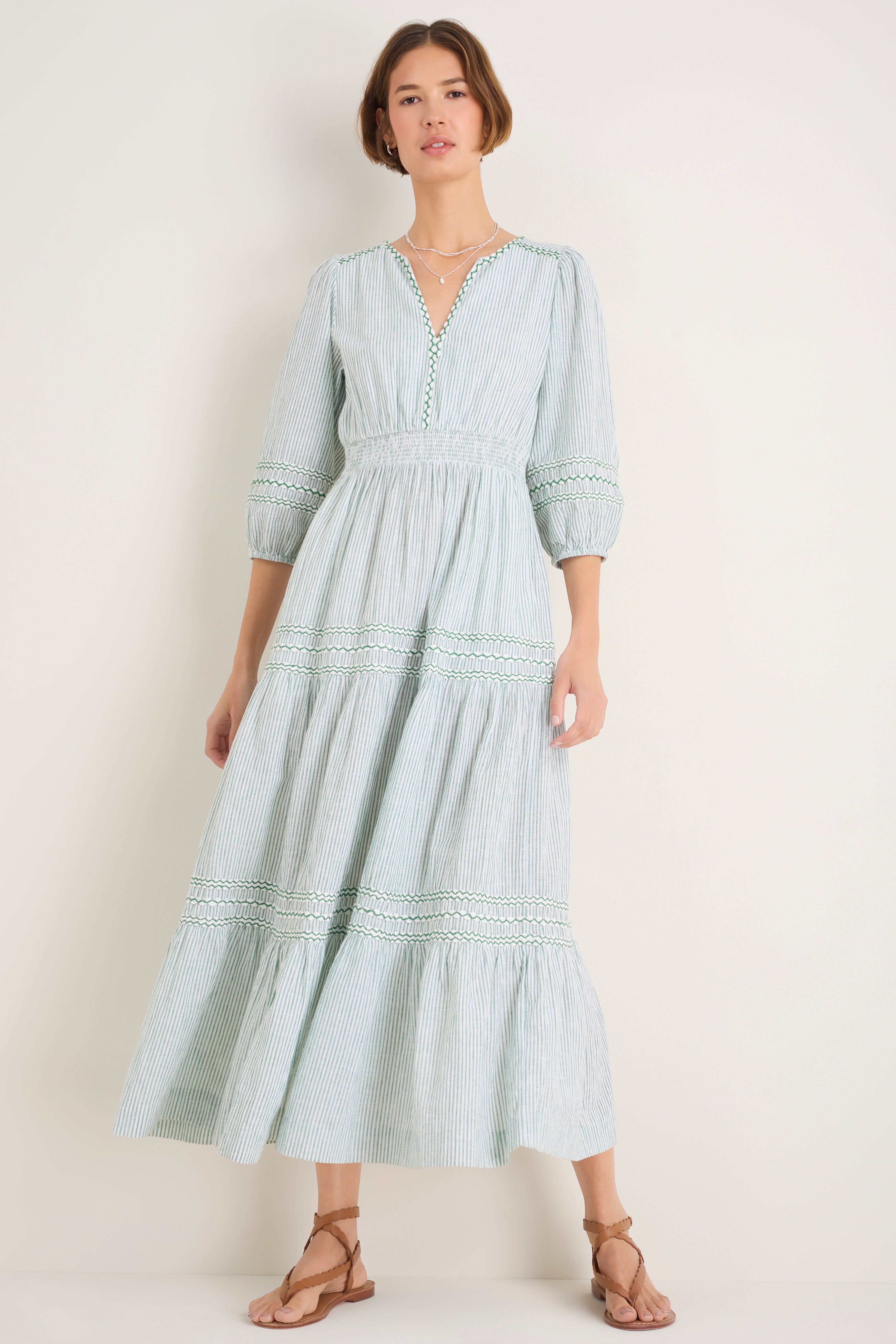 Georgina Dress - Sage Green/Ivory Stripe
