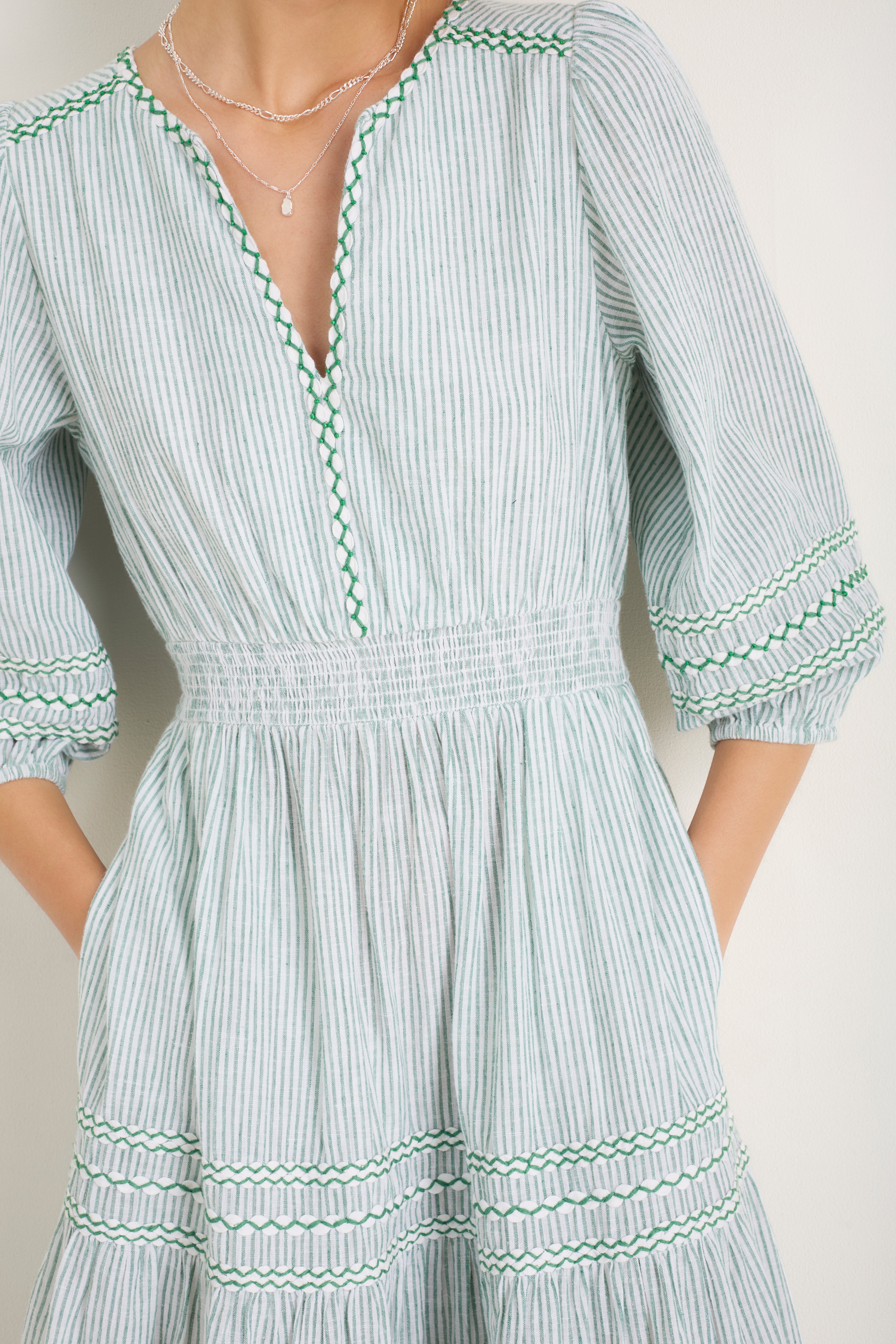 Georgina Dress - Sage Green/Ivory Stripe