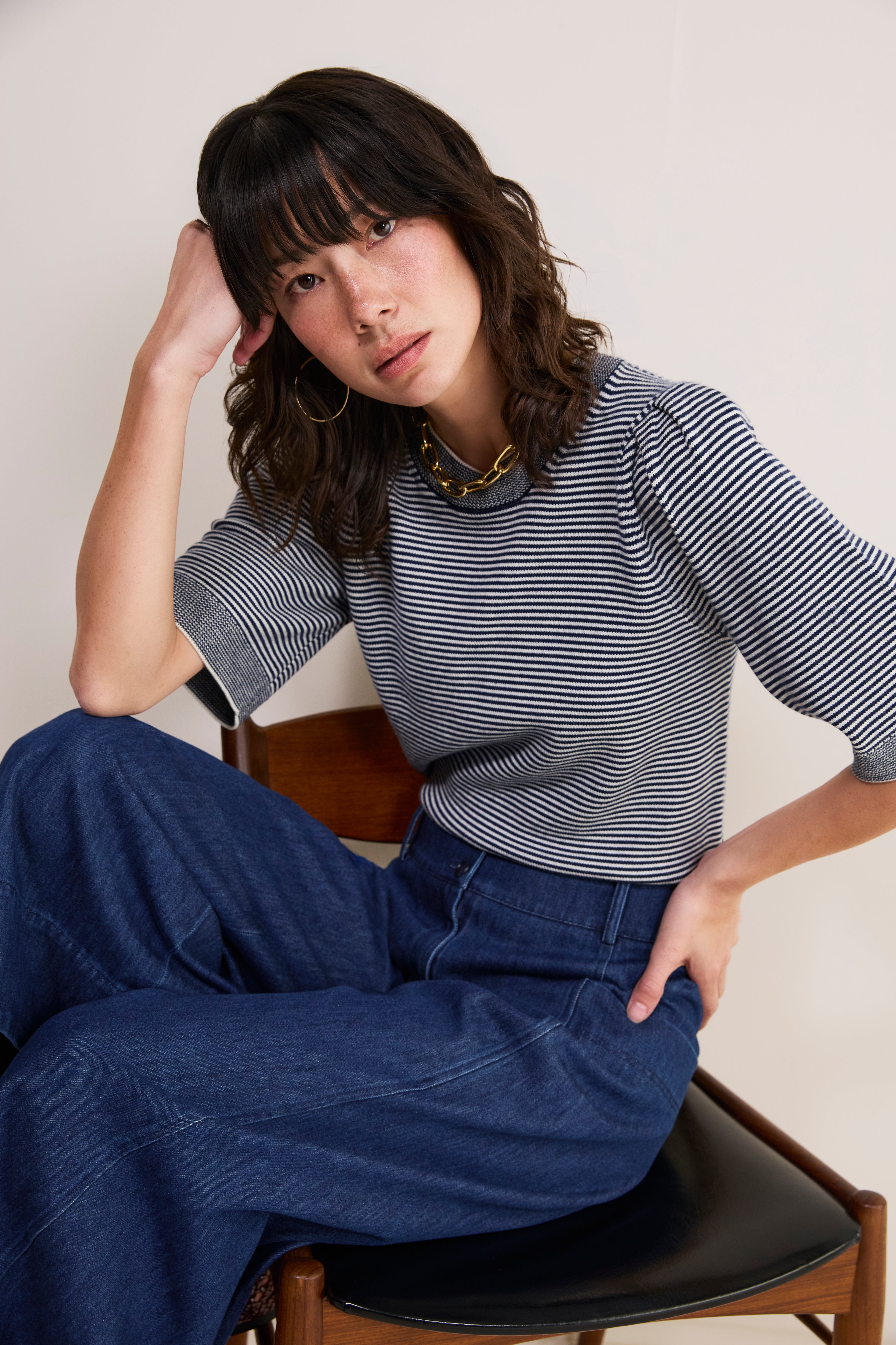 Ivy Jumper - Midnight/Ivory Micro Stripe