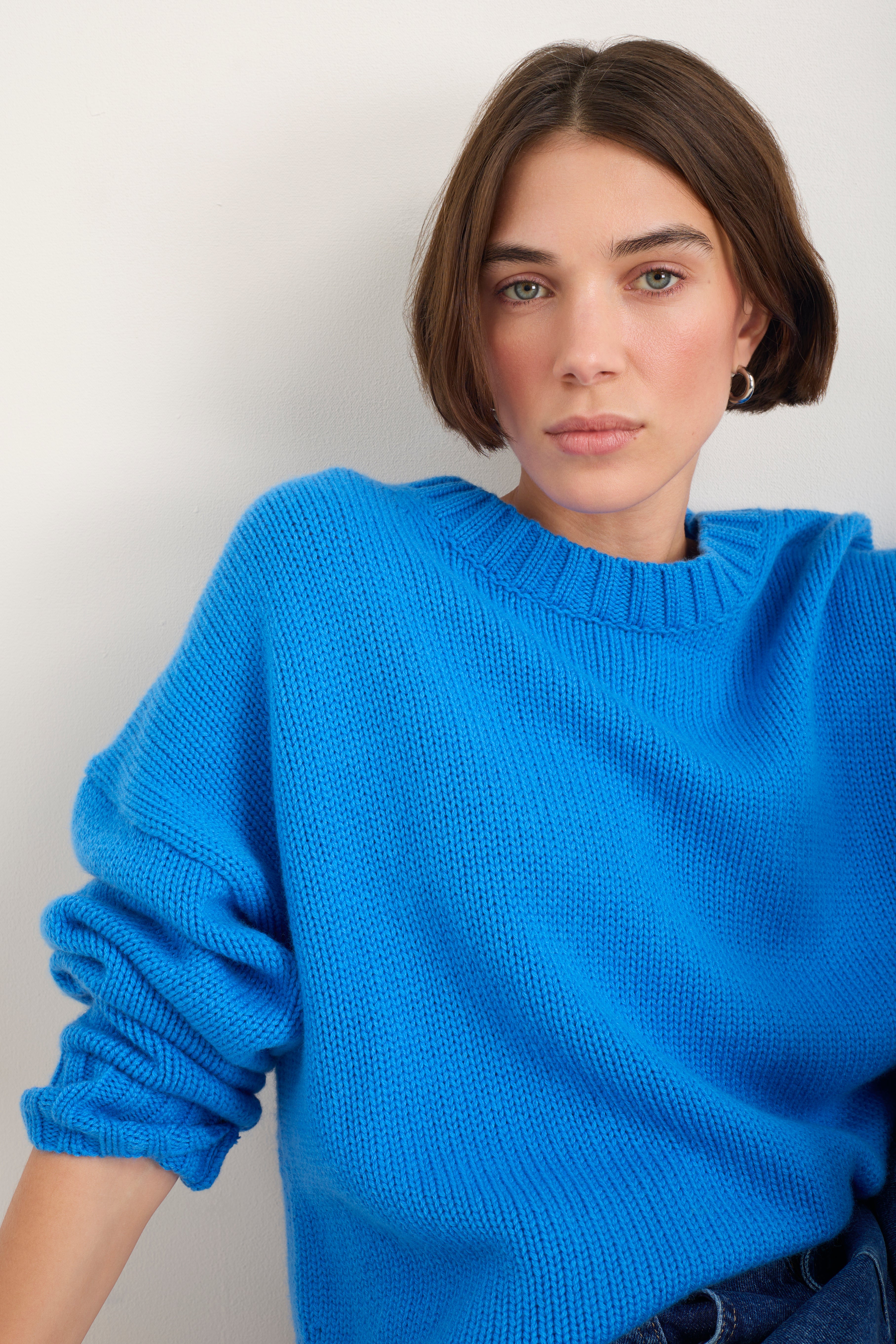Liana Chunky Crew Neck Jumper - Azure Blue
