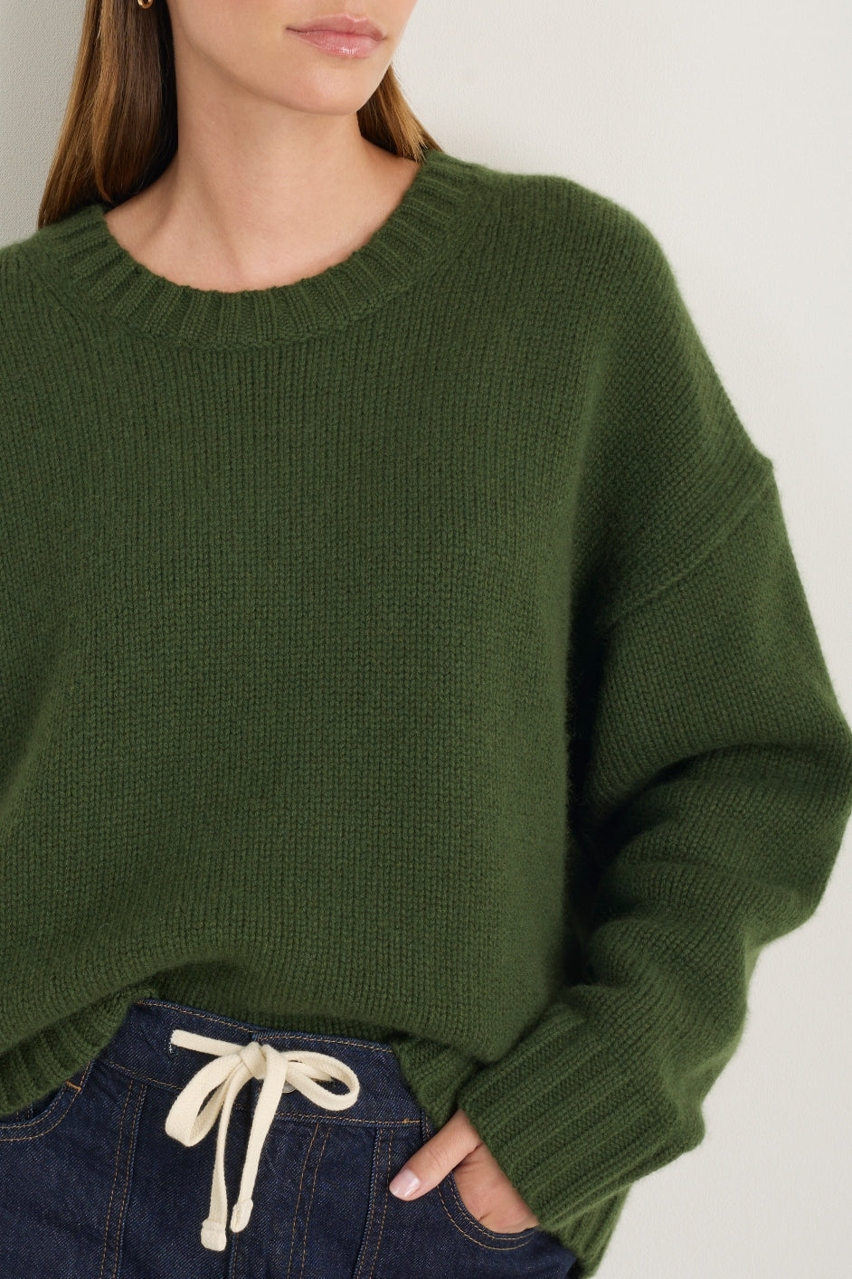 Liana Chunky Crew Neck Jumper - Olive Green