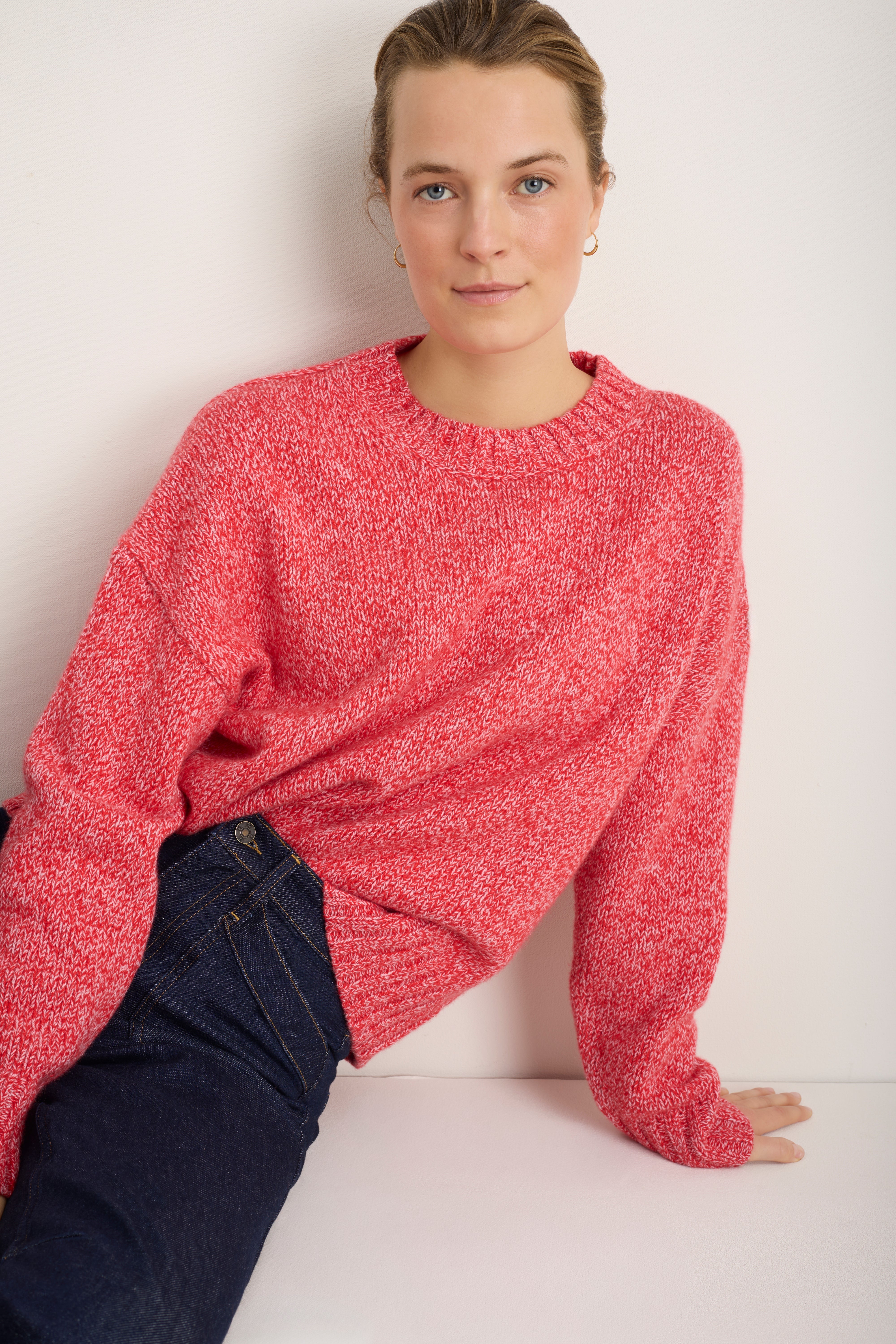 Liana Chunky Crew Neck Jumper - Red/Pink Mouline