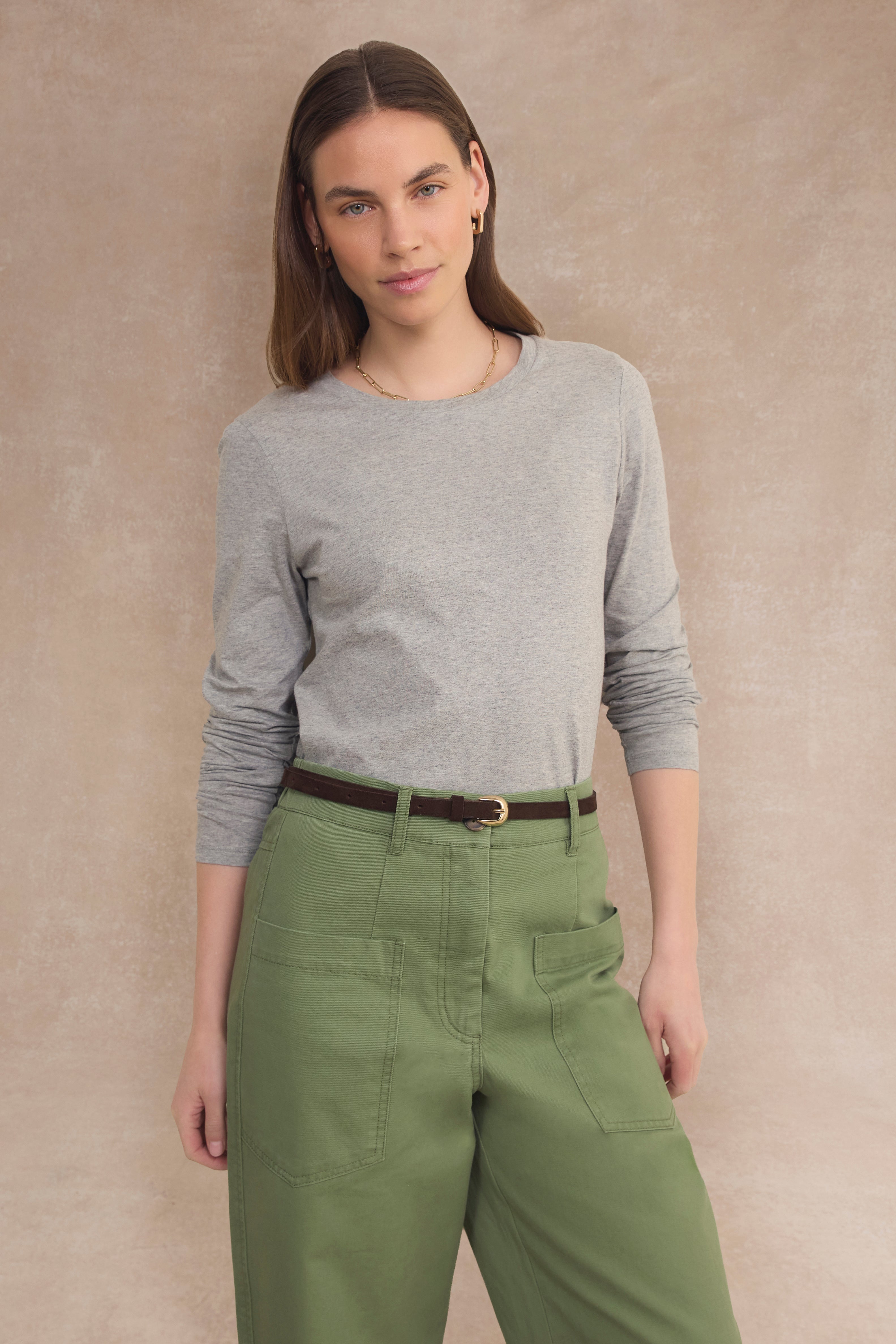 Margo Long Sleeve Jersey Top - Grey Marl