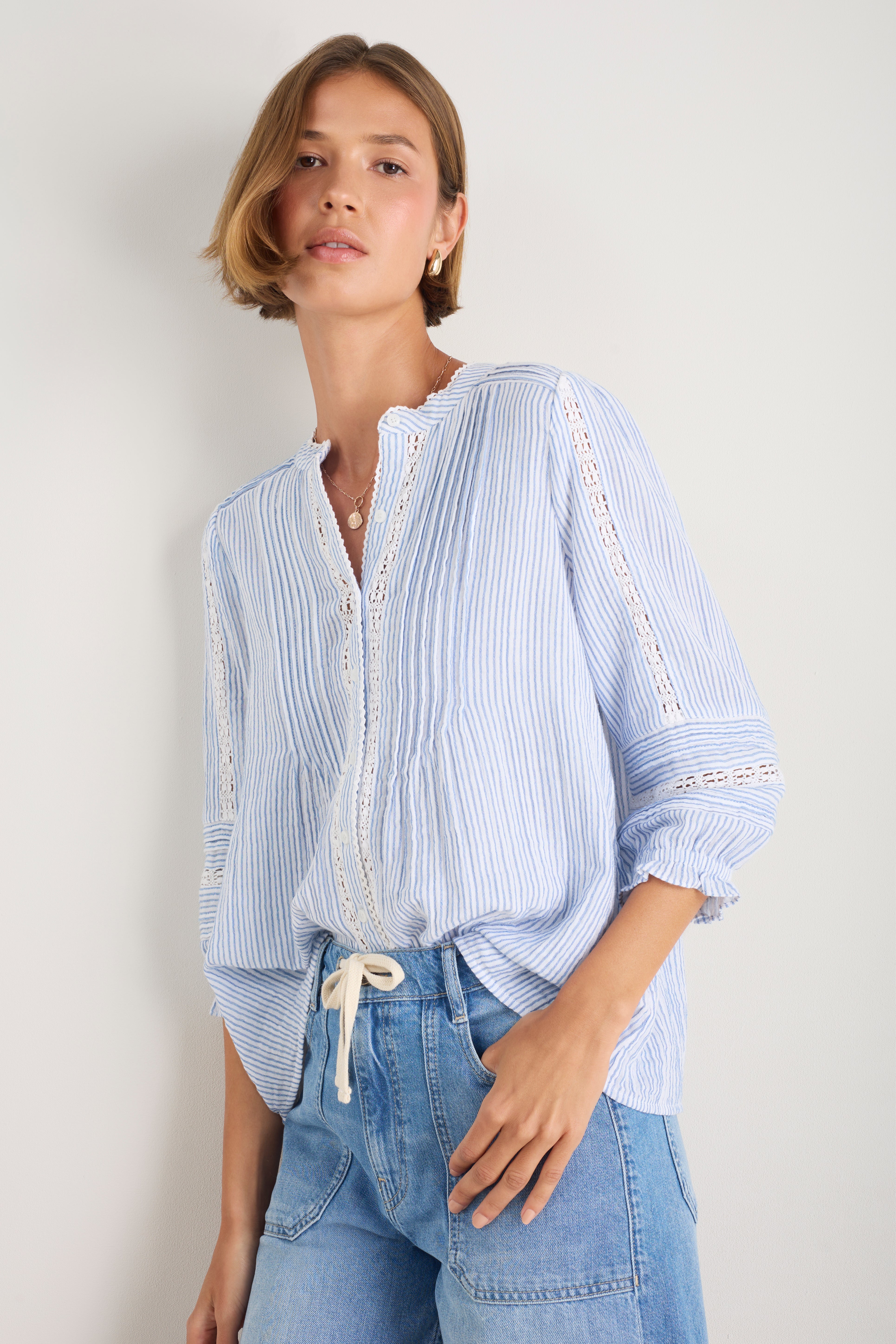 Kiki Blouse - Sky Blue/White Stripe