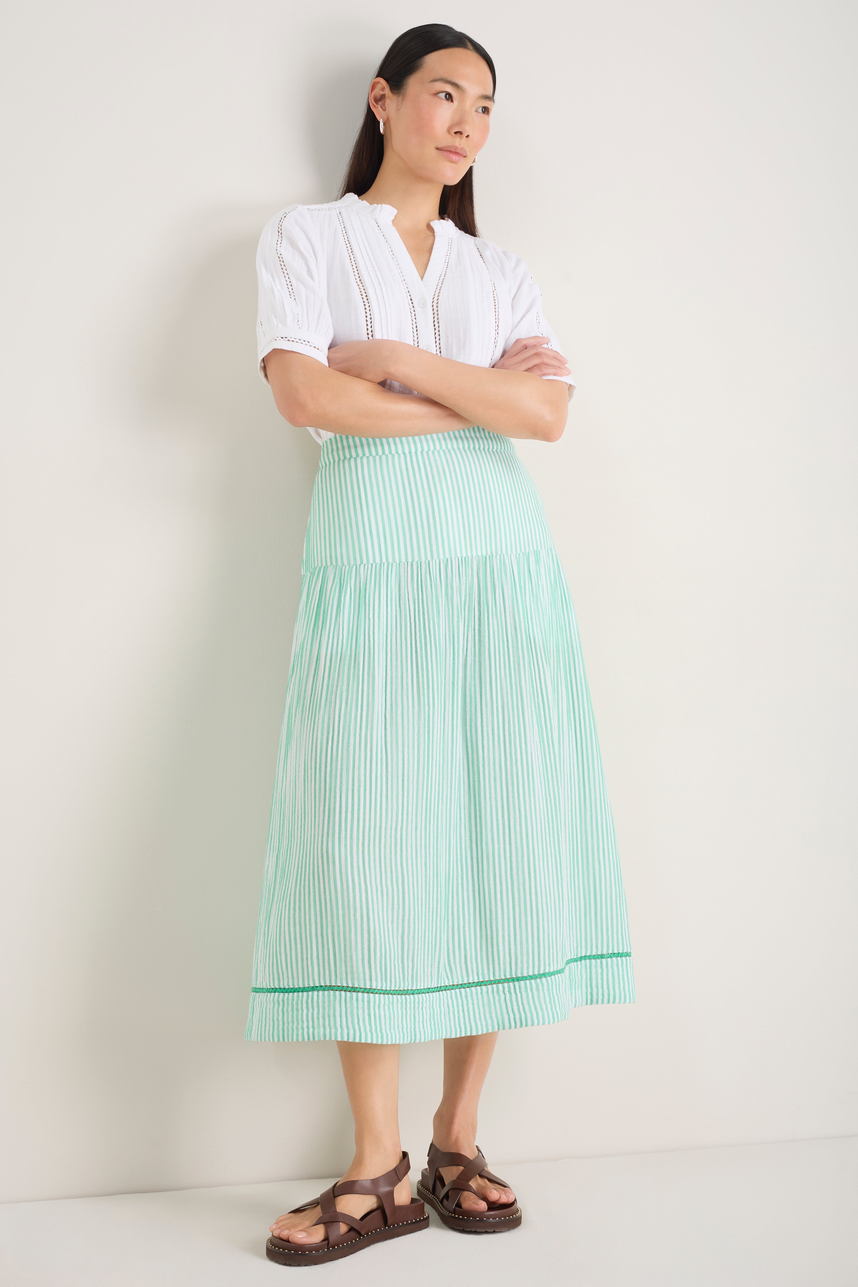 Tia Skirt - Jade Green/White Stripe