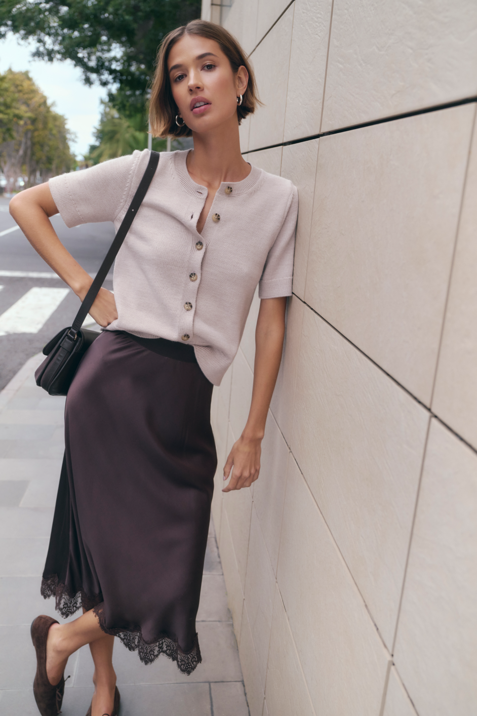 Ava Short Sleeve Cardigan - Oyster