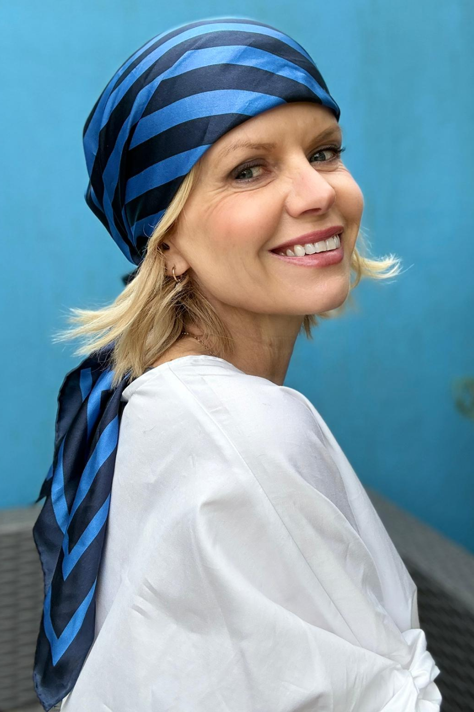 Cath x WYSE Silk Scarf - Blue Stripe